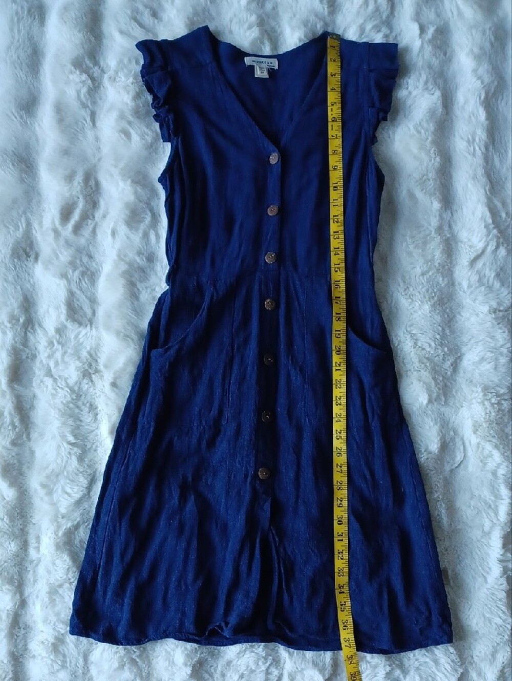 Monteau Navy Button-Front Ruffle-Sleeve Dress - Picture 8 of 9